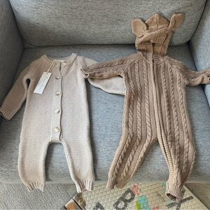 Charming Knit Kids Footie Set - Cream and Brown